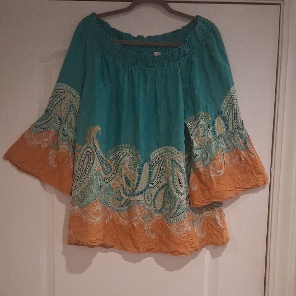 Teal and Orange Paisley Women's Blouse